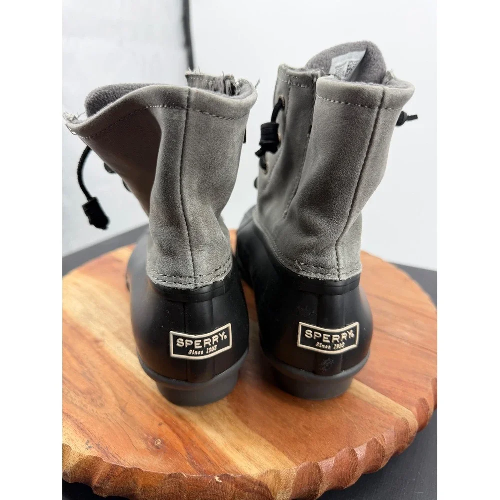 Sperry Saltwater Duck Boots Women Size 9 Grey Black STS81732 Waterproof Rain
